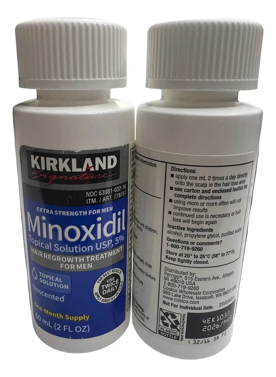 Kit Minoxidil Kirkland 5% x2 + 2 Dermaroller | Crecimiento Capilar y Barba