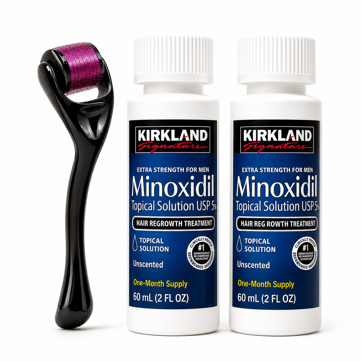 Kit Minoxidil Kirkland 5% x2 + 2 Dermaroller | Crecimiento Capilar y Barba