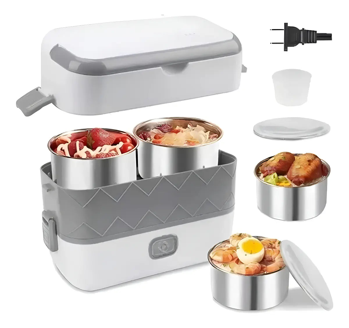 Combo Lonchera Eléctrica 2 Niveles + Taza Mezcladora Automática Recargable